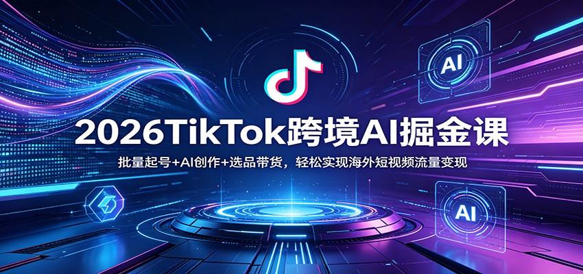 2026TikTok跨境AI掘金课：批量起号+AI创作+选品带货，轻松实现海外短视频流量变现Tiktok学堂TikTiok学堂