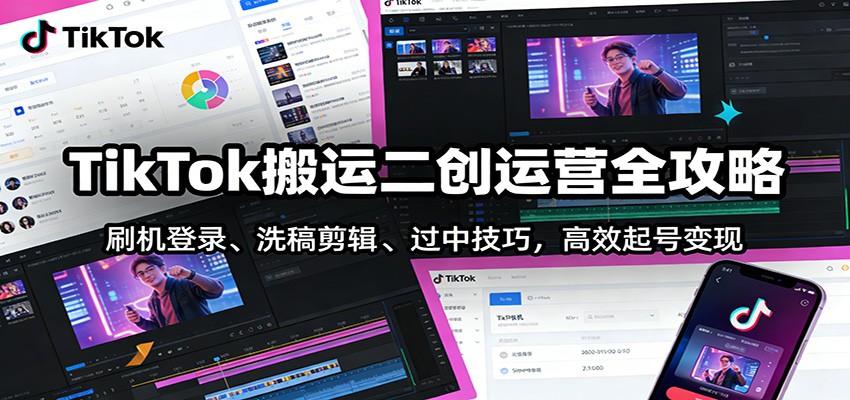 TikTok搬运二创运营全攻略：刷机登录、洗稿剪辑 、过中技巧，高效起号变现Tiktok学堂TikTiok学堂
