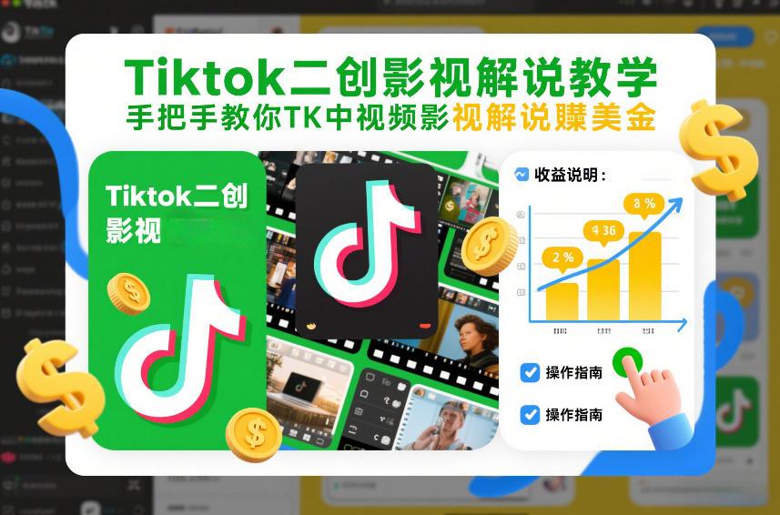 Tiktok二创影视解说教学，手把手教你TK中视频影视解说賺美金(更新26年1月)Tiktok学堂TikTiok学堂