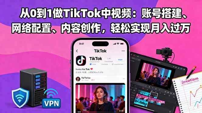 从0到1做TikTok中视频：账号搭建、网络配置、内容创作，轻松实现月入过万Tiktok学堂TikTiok学堂