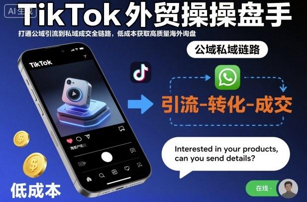 TikTok外贸操盘手，打通公域引流到私域成交全链路，低成本获取高质量海外询盘Tiktok学堂TikTiok学堂