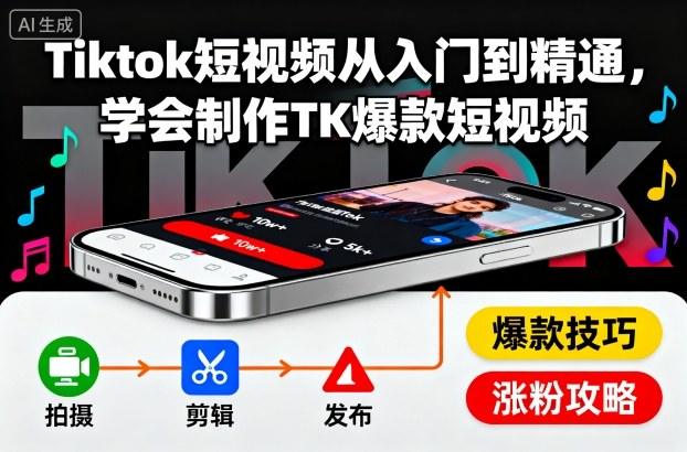 Tiktok短视频从入门到精通，学会制作TK爆款短视频Tiktok学堂TikTiok学堂