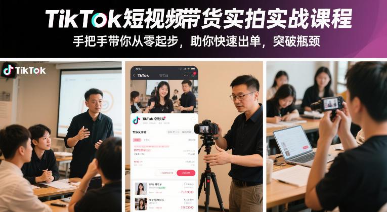 TikTok短视频带货实拍实战课程，手把手带你从零起步，助你快速出单，突破瓶颈Tiktok学堂TikTiok学堂