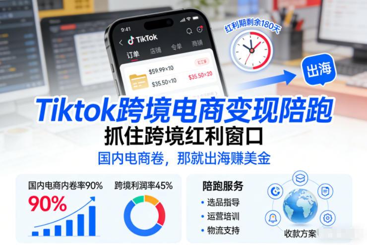 Tiktok跨境电商变现陪跑，抓住跨境红利窗口，国内电商卷，那就出海賺美金Tiktok学堂TikTiok学堂